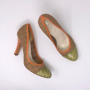 PRADA | Coral Leather & Tweed High Heels size 6.5